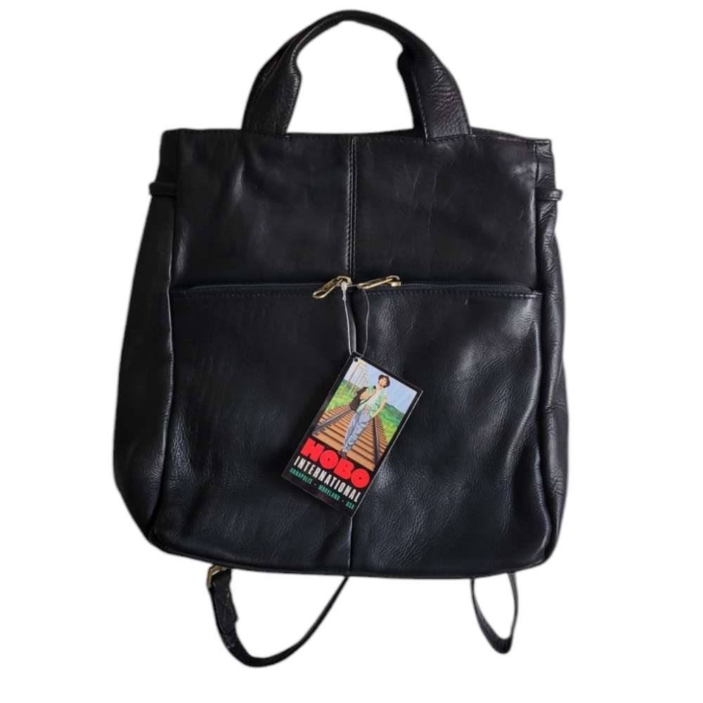 NWT HOBO INTERNATIONAL Leather Double Zip Backpack Black